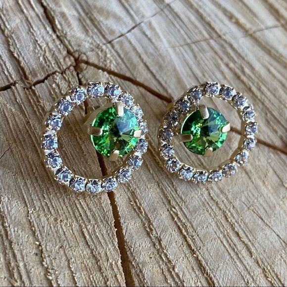 Handcrafted earrings with peridot and clear Swarovski crystals super sparkly - Picture 3 of 6